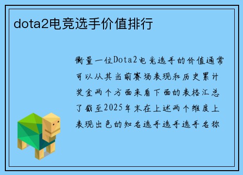 dota2电竞选手价值排行