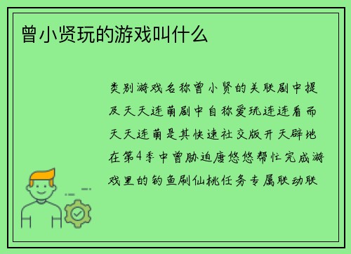 曾小贤玩的游戏叫什么